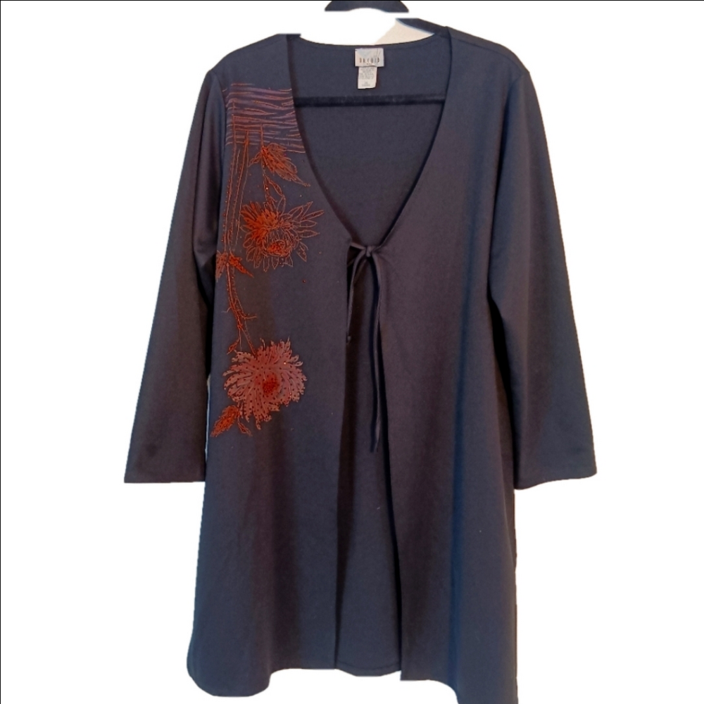 Orchid Long Coverup Women's Black Size 2XL‎ Long Tie Closure Blazer Wrap VTG